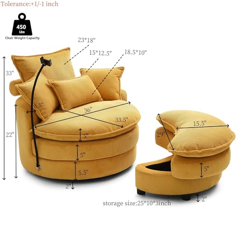 360 Swivel Accent Barrel Chair with Storage Ottoman & Headrest