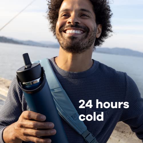 HYDRO FLASK Wide Mouth vacuum insulated stainless steel water bottle with leakproof closeable straw lid for cold water drinks, sports, travel