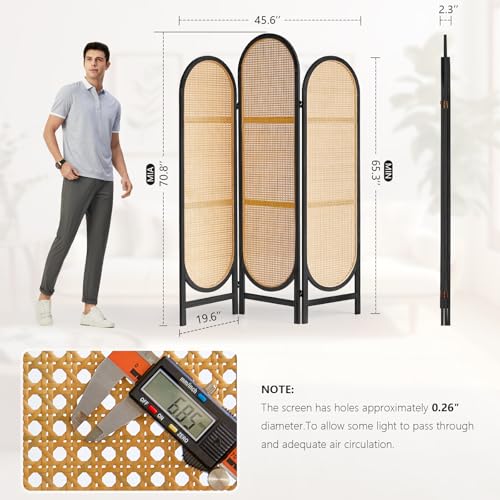 Room Divider 4 Panel, Folding Privacy Screen, Foldable Wood Divider Room Dec, Rattan Room Divider, Portable Partition Screen