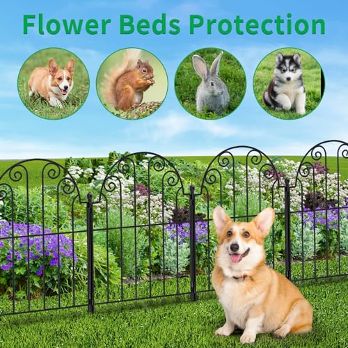 Decorative Garden Fence 10 Panels, No Dig Rustproof Metal Fencing 25ft Long Animal Barrier Border for Dog