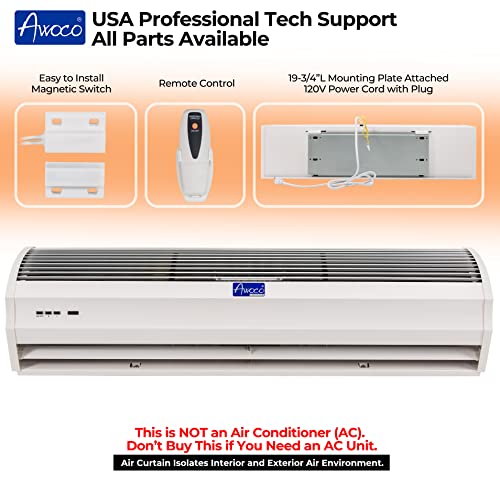 Awoco FM-12 Power Quiet Indoor Air Curtain w/Remote Control and Magnetic Switch