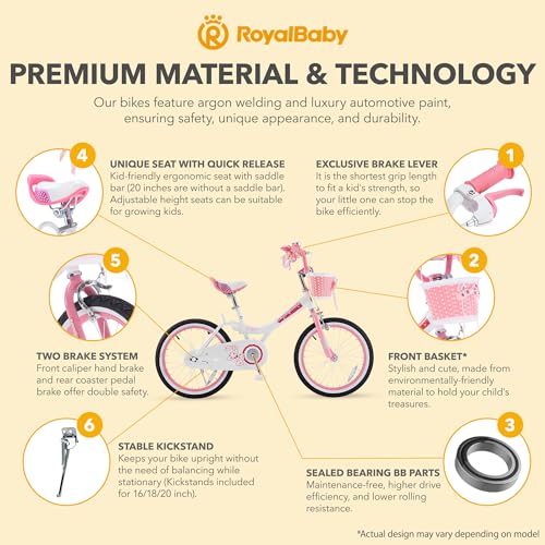 Royalbaby Princess Girls Kids Bike 12 14 16 18 20 Inch Children Bicycle with Basket for Age 3-12 Years