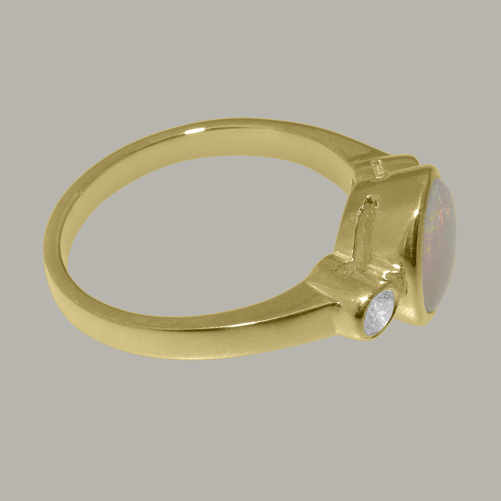 LBG British Made 9k Yellow Gold ring with Natural Opal & Diamond Womens Engagement Ring - 33 size options - Size 11