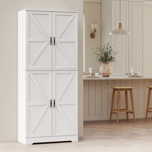 HOMCOM 72" Farmhouse Kitchen Pantry Cabinet, Freestanding Tall Storage Cabinet with 4 Barn Doors, 4 Adjustable Shelves and 8 Door Shelves