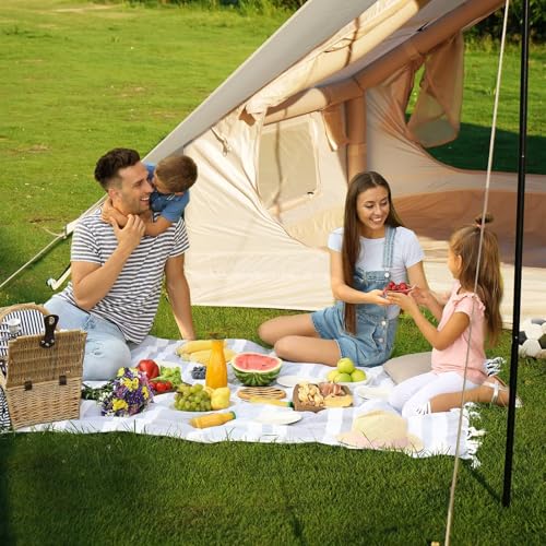 Inflatable Camping Tent with Pump, Upgraded Waterproof Windproof Glamping Blow Up Tent, Easy Setup 4 Season Air Cabin House with Mesh Windows & Door
