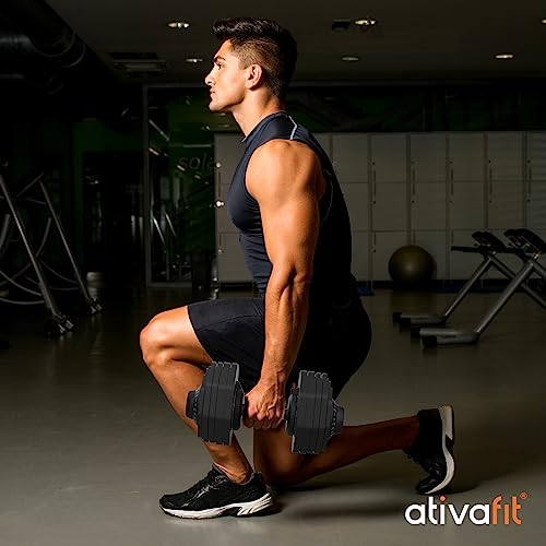 Ativafit 27.5/66/88LBS Pair Adjustable Dumbbell Set with Anti-slip Handle 12 In 1 Quick Dial Adjustment Weights With Safety Locking Button Space