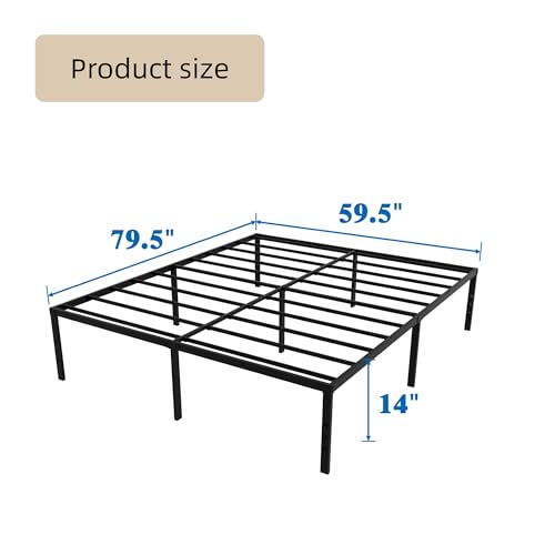 Full Size Bed Frame, 14 Inch Metal Platform Bed with Iron-Art Headboard & Footboard, Classic Bed Frame with Heavy Duty Metal Slats Support