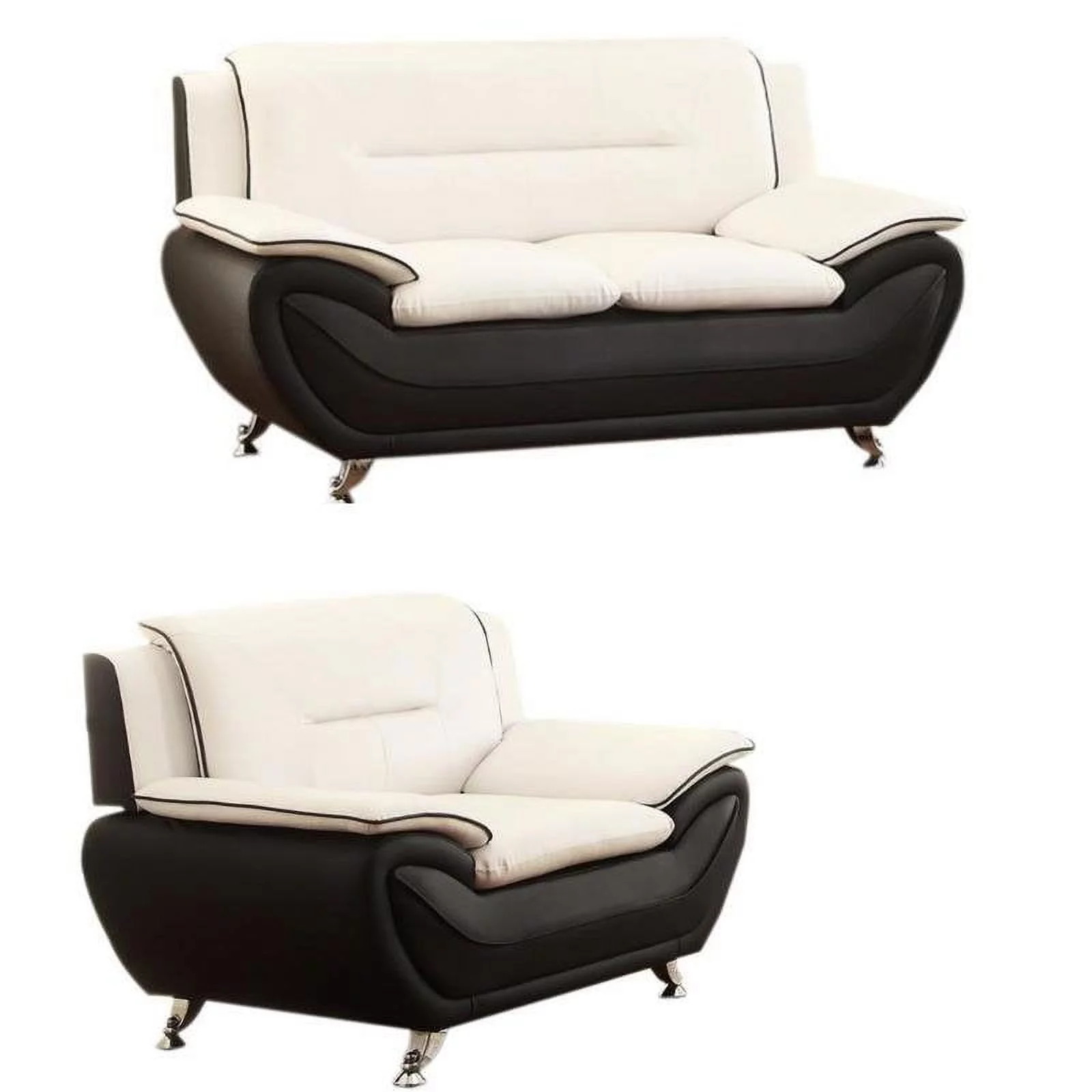2 Piece Living Room Set with 2 Tone Loveseat and Armchair in Black/Beige