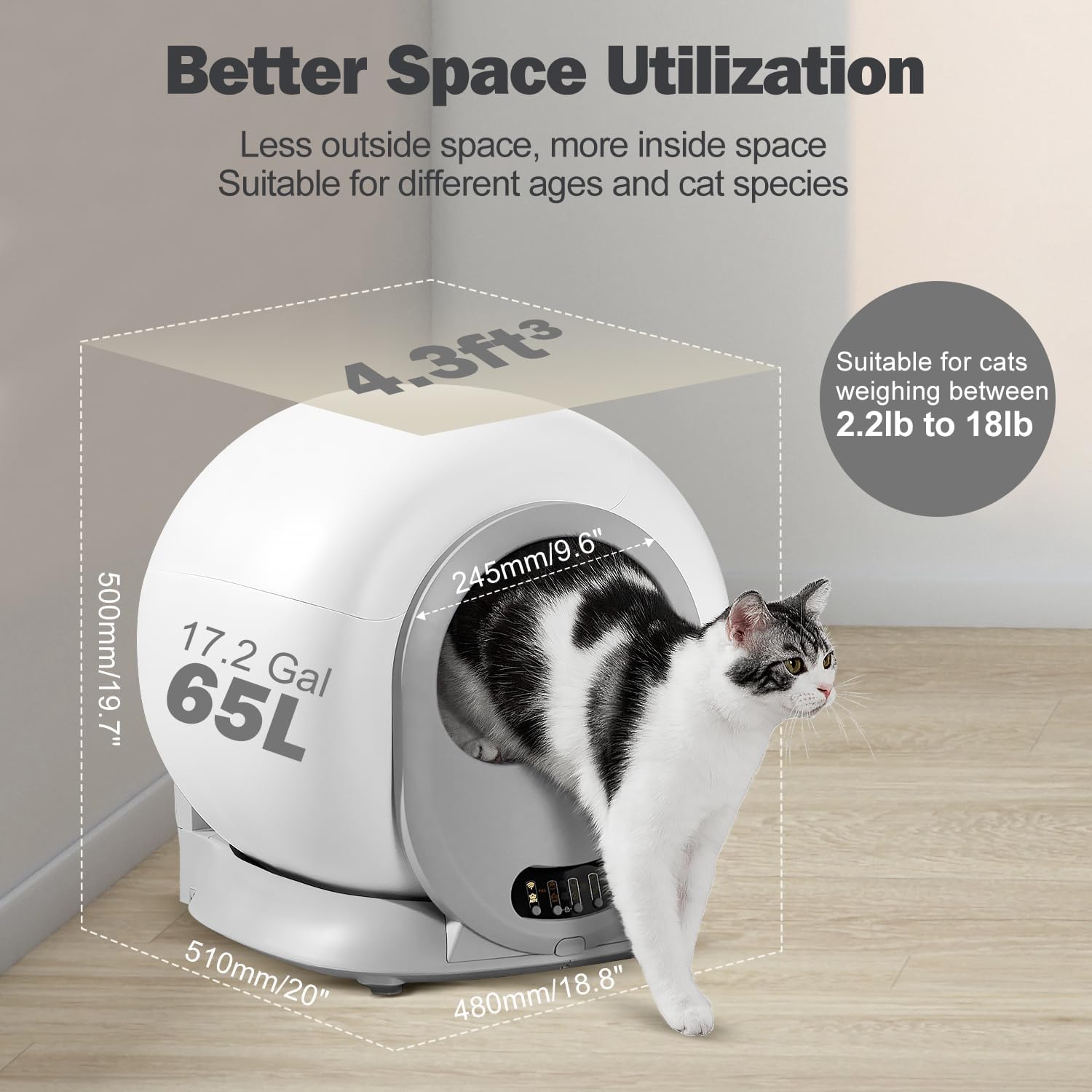 Self Cleaning Cat Litter Box, Scoop Free Automatic Cat Litter Box Extra Large Litter Box for Multiple Cats, Odor Removal Anti Pinch Kitty Litter Box