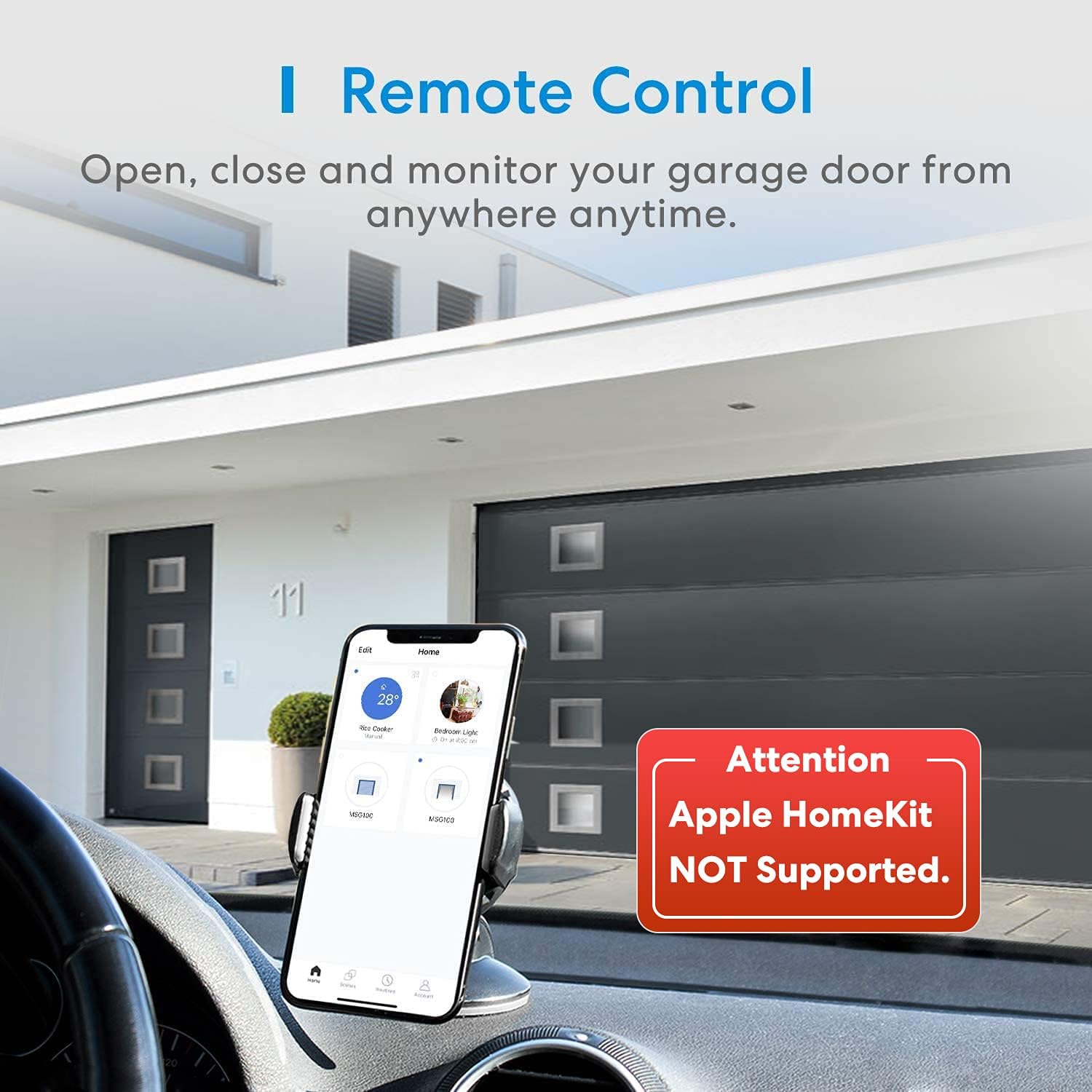 meross Smart Garage Door Opener Remote, APP Control, Compatible with Alexa, Google Assistant and SmartThings, Multiple Notification Modes