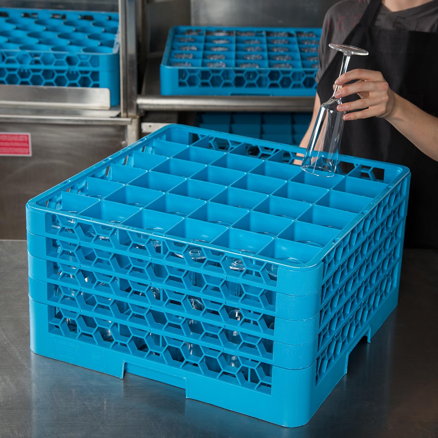Carlisle RG9-314 OptiClean 9-Compartment Glass Rack w/ 3 Extenders, 20.88" Length, 20.88" Width, 8.72" Height, Blue (Pack of 2)