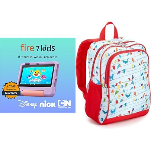 Fire 7 Kids Tablet, 7" (16 GB, Purple) Backpack Bundle