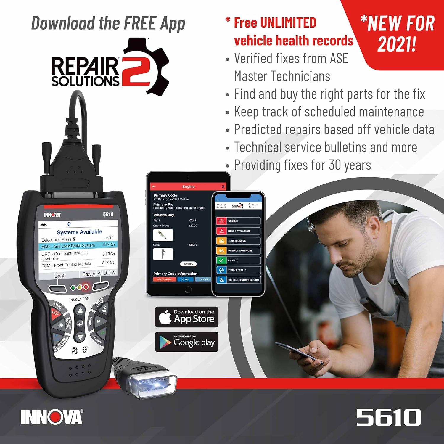 INNOVA 5610-Newest 2021 OBD2 Diagnostic Scanner-BiDirectional System Test/Special Reset Function/All System Scan/Live Data