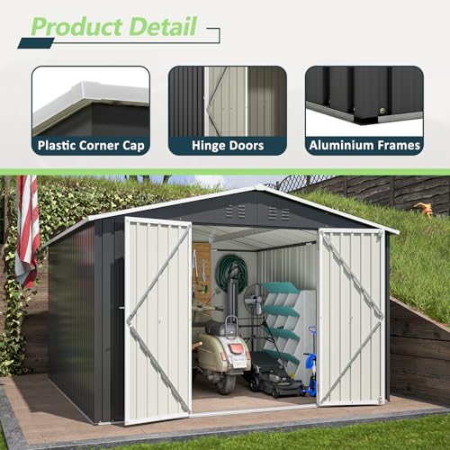6x4 ft Small Outdoor Metal Storage Shed with Floor Frame & Lockable Door, Heightened Entry Garden Tool Shed for Backyard, Durable Galvanized Steel