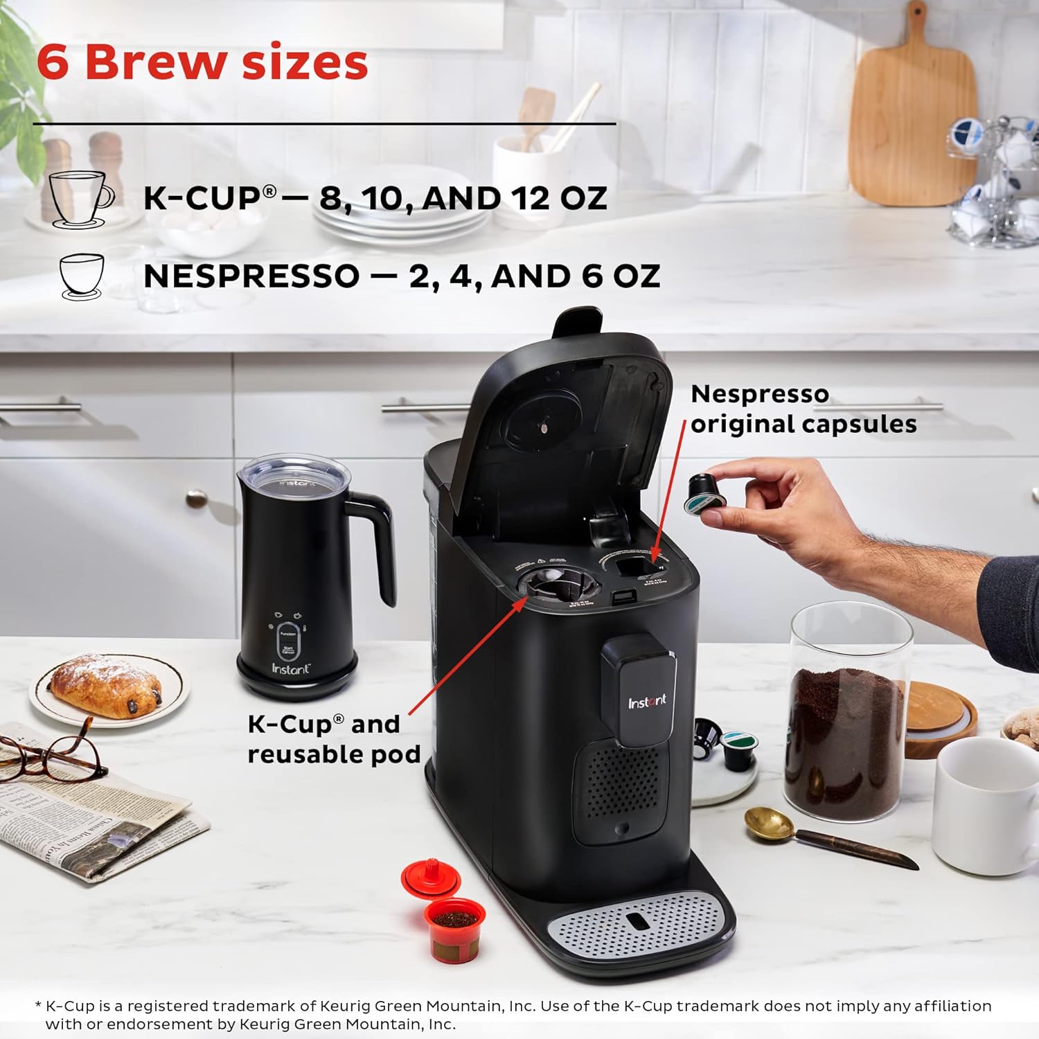 Instant Pot Pod, 3-in-1 Espresso, K-Cup Pod and Ground Coffee Maker, From the Makers of Instant Pot with Reusable Coffee Pod for Ground Coffee