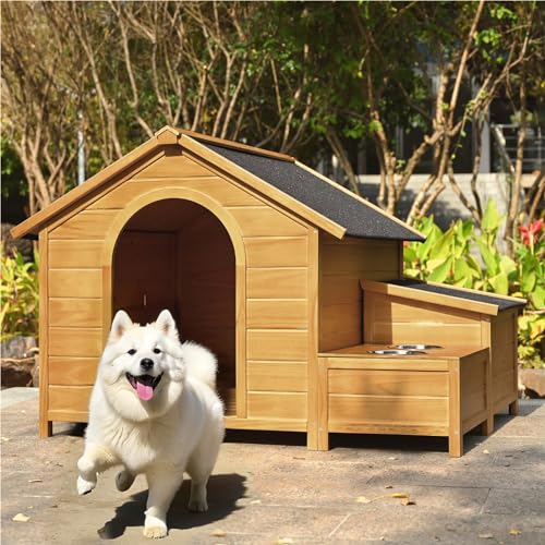 Outdoor Wooden Dog House,Waterproof Kennel with Deck and Sloped Roof,High Stability Pet Dog Cage for Small/Medium Puppy