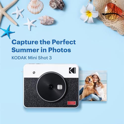 KODAK Mini Shot 3 Retro 4PASS 2-in-1 Instant Digital Camera and Photo Printer (3x3 inches) + 60 Sheets Cartridge Bundle, White