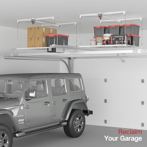 Overhead Garage Storage Rack, Heavy-duty 4x4 FT Ceiling Storage Racks with Safety Lock