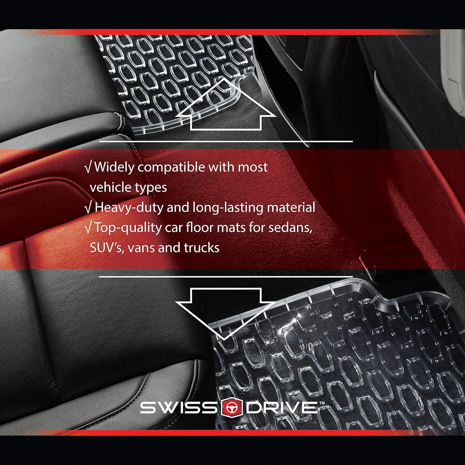 Swiss Drive Rubber Car Mats 4 pcs Shield Car Floor Mats Rubber Front Rear PVC Rubber Floor Mats for Cars SUV Van Truck – All-Weather Protection Mats