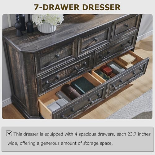 T4TREAM Farmhouse 5 Drawers Dresser for Bedroom, 48" Tall Wood Rustic Chest of Drawers with Natural Texture, Vintage Design
