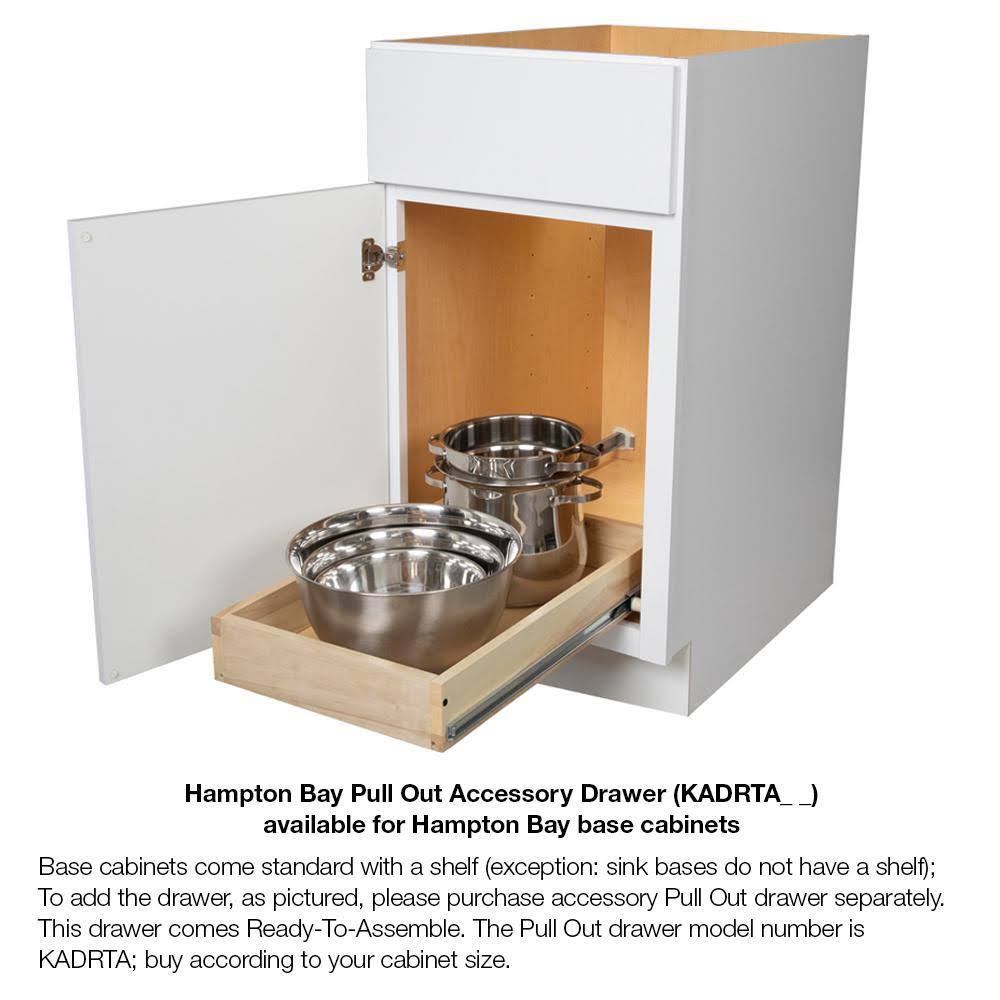 Hampton Bay Shaker Assembled 12x34.5x24 in. Base Kitchen Cabinet with Ball-Bearing Drawer Glides in Satin White KB12-SSW