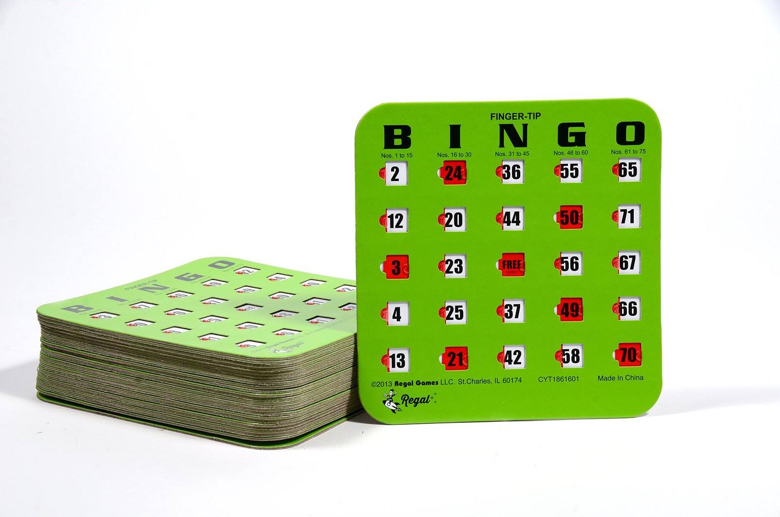 Regal Games 50 Green Fingertip Shutter Slide Bingo Cards