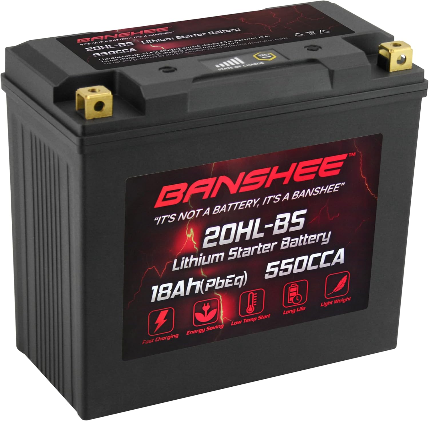 Banshee Lithium Motorcycle Powersport Battery YTX20L-BS 12.8V 18AH 550 CCA with BMS - Engine Start Battery with 2500-8000 Life Cycles