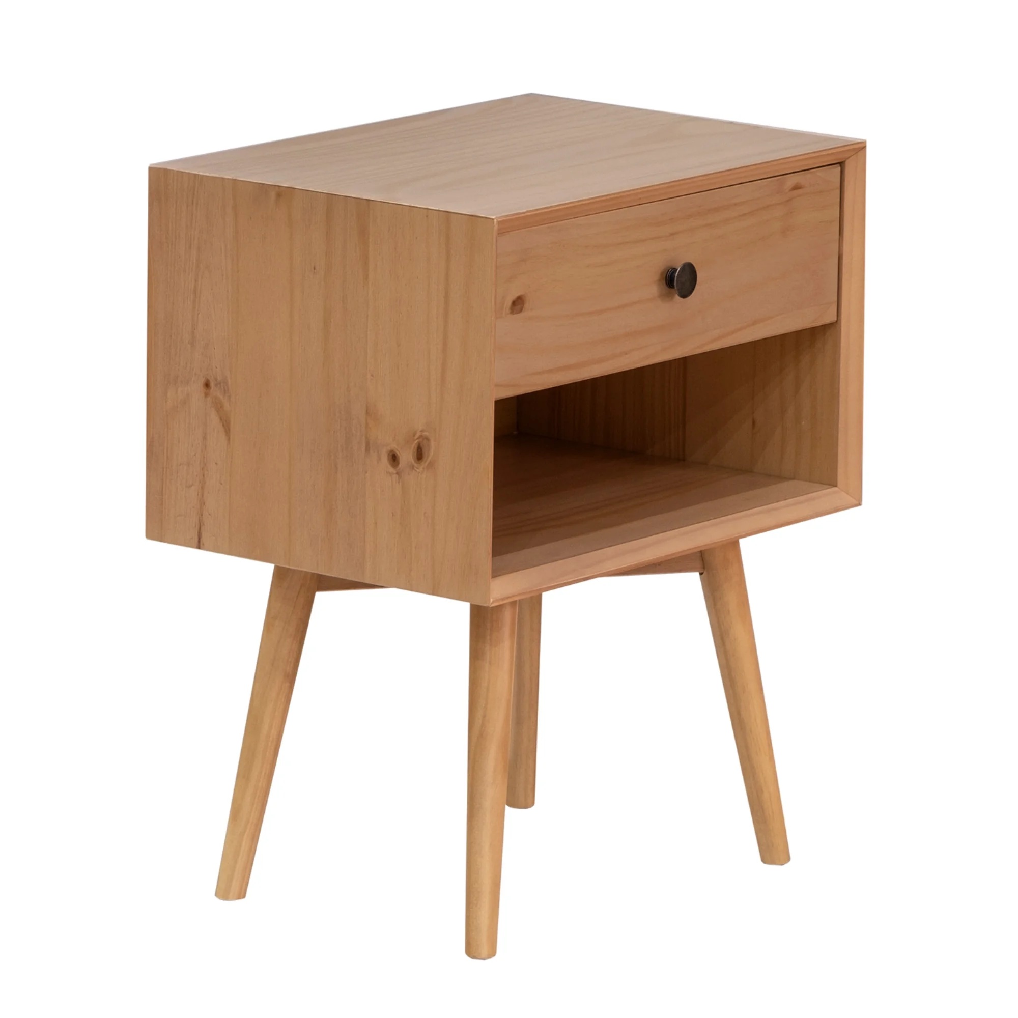 Walker Edison Mid Century Modern 1-Drawer Nightstand, Natural Pine