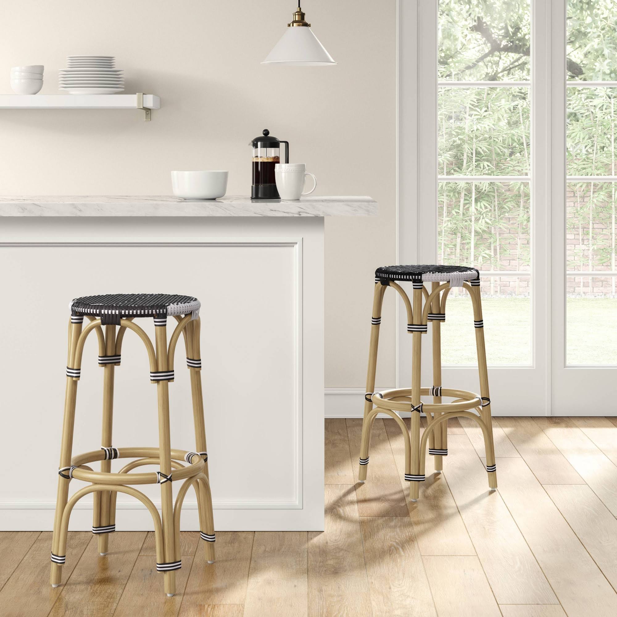 Perry Rattan Backless Woven Barstool Black/White - Threshold