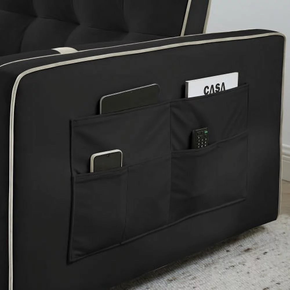 Modern 55.5" Pull Out Sleep Sofa Bed 2 Seater Loveseats Sofa Couch with side pockets