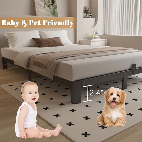 Full Size Bed Frame 16 Inch Black, Metal Platform Full Bed Frame with Baffles, No Box Spring Needed, Heavy Duty Steel Supprt, Rounded Corner Design
