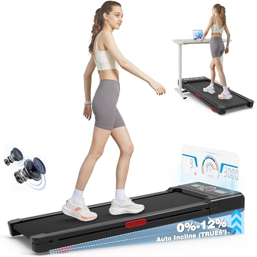 Walking Pad Treadmill with 12% 9-Level Auto Incline, 450 lbs Capacity RGB LED Screen, Bluetooth Speaker Under Desk Treadmill