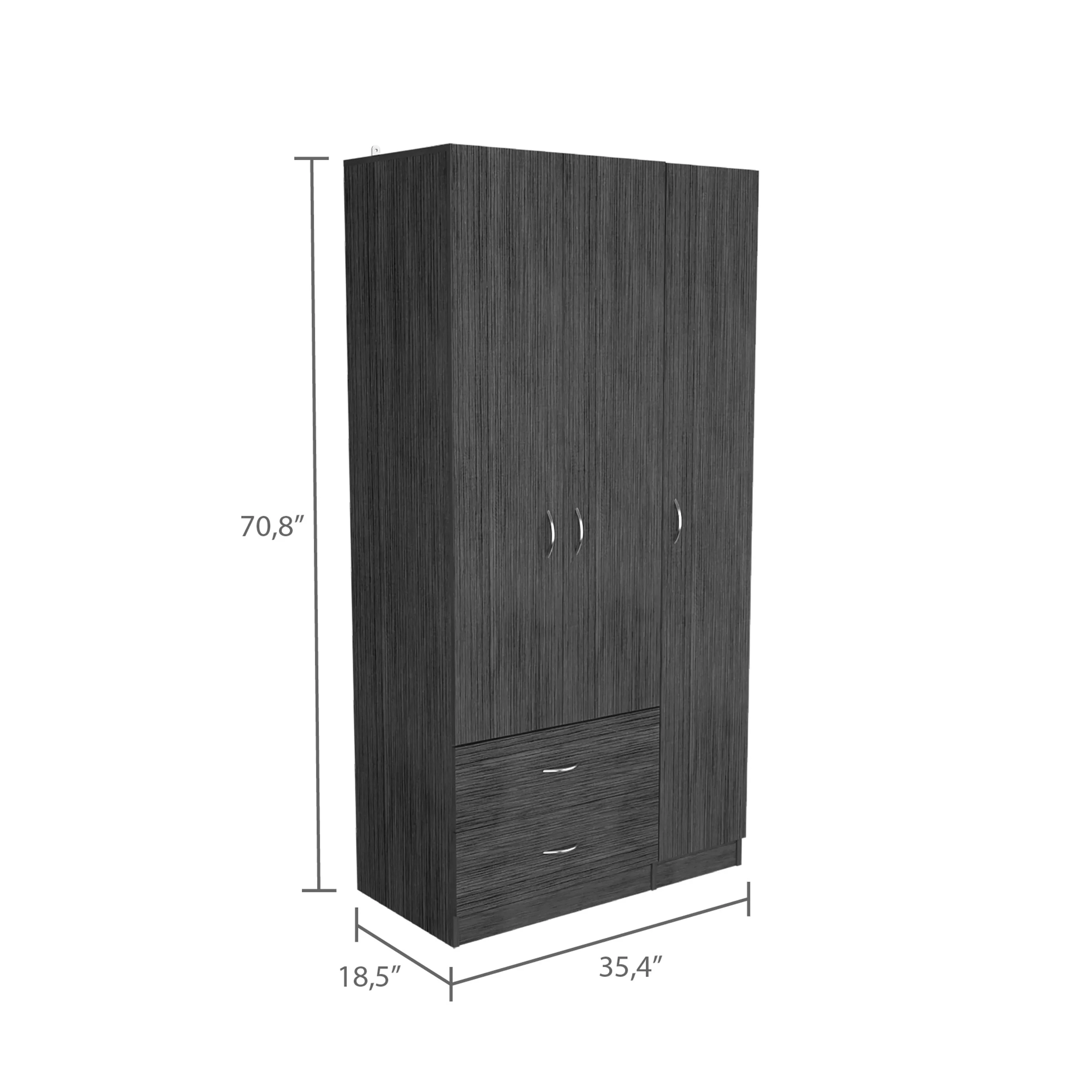 Boahaus Dortmund Modern Wengue Adult Bedroom Armoire, 3 Opening Doors, Manufactured Wood