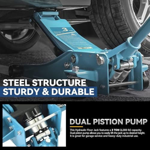 Auto Dynasty 4 Ton Low Profile Floor Jack, Heavy Duty Steel Hydraulic Car Jack with Dual Pistons Quick Lift Pump, Hydraulic Racing Floor Jack