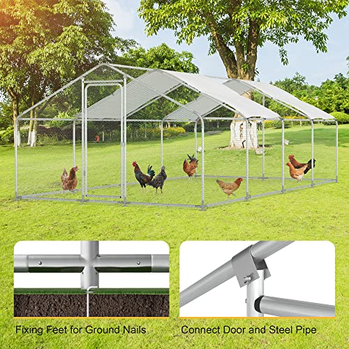 Morngardo Chicken Coop Large Metal Run for 40 Chickens Walk in Yard Poultry Cage Hen House with Waterproof Cover (193.75 Square Feet)