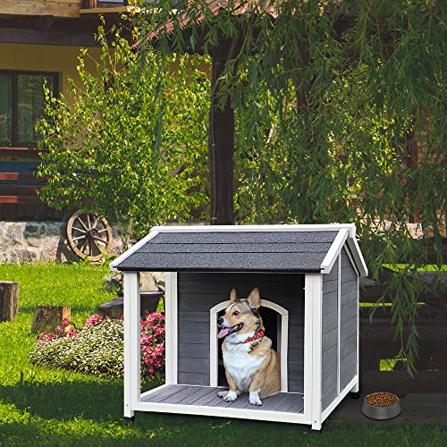 Outdoor Wooden Dog House,Waterproof Kennel with Deck and Sloped Roof,High Stability Pet Dog Cage for Small/Medium Puppy