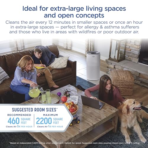 Clorox Air Purifiers for Home, True HEPA Filter, XL Rooms up to 2,220 sq ft, Removes 99.9% of Mold, Viruses, Wildfire Smoke, Allergens, Pet Allergies