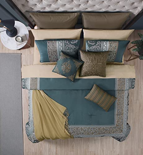 Riverbrook Home 100% Polyester Comforter Set, Queen, Hillcrest - Ivory/Gold, 9 Piece Set