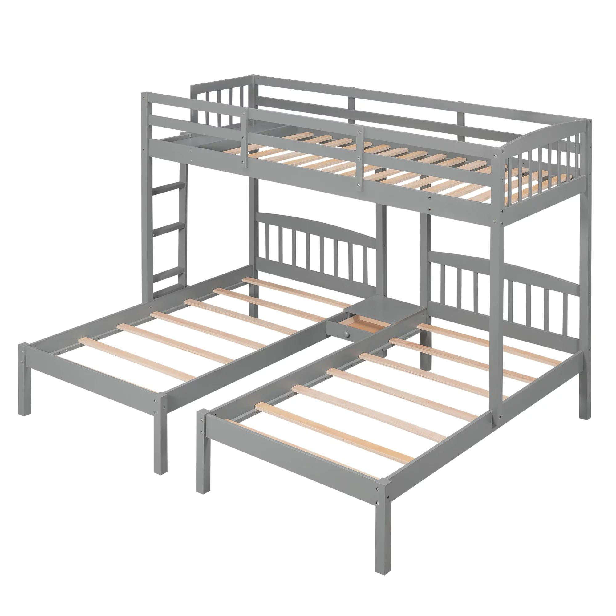 Churanty Triple Bunk Beds 3 Twin Solid Wood Bunk Beds with Guardrail and Ladder