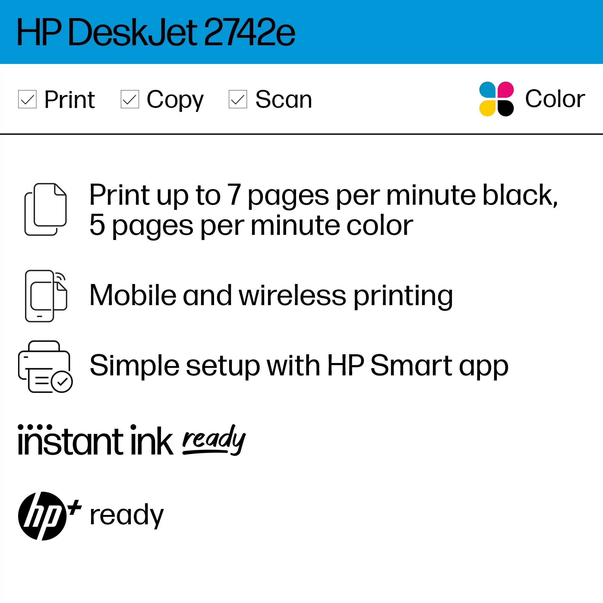 HP DeskJet 2742e Wireless Color All-in-One Inkjet Printer (Milkyway) with 6 months of Instant Ink included with HP+