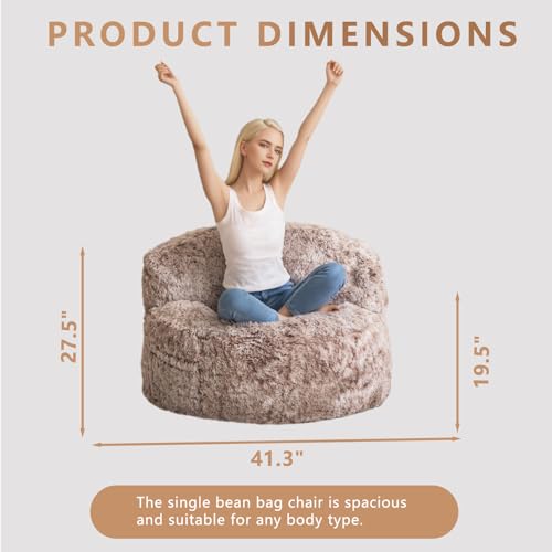 BYBYME Giant Bean Bag Chair, Faux Fur Bean Bag Couch with Filler Large Living Room Bean Bag Chairs for Adults