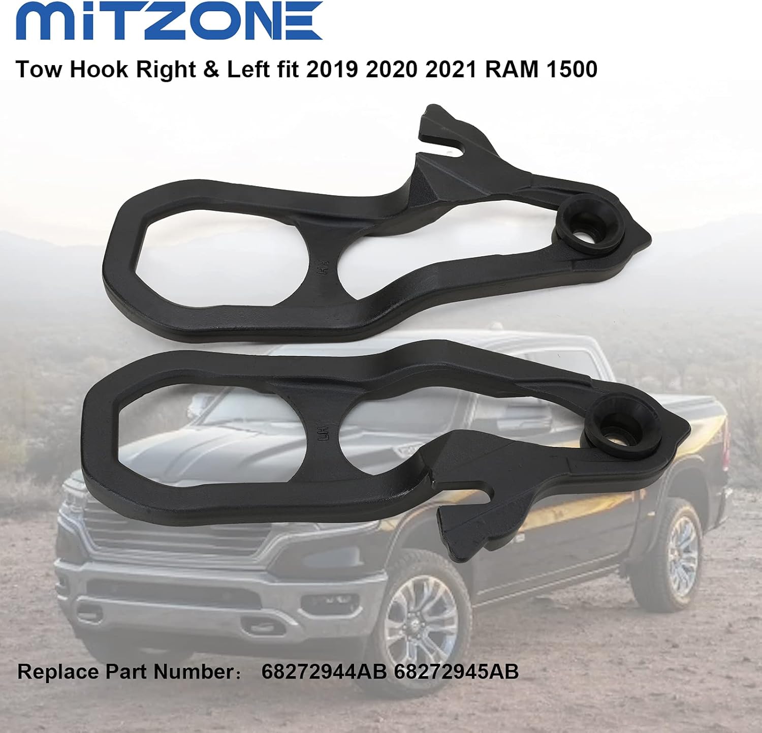 MITZONE Front Tow Hooks Right & Left with Bushing Compatible with 2019 2020 2021 2022 RAM 1500 Replace 68272944AB 68272945AB