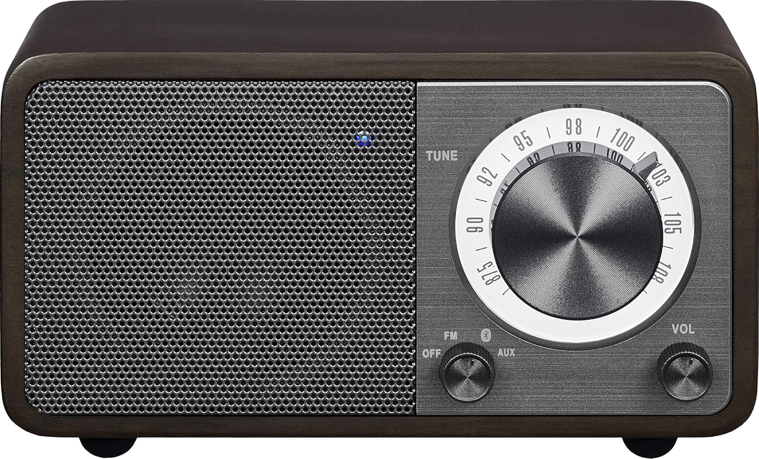 Sangean WR-7DK Wood Cabinet Mini Bluetooth Speaker with FM Radio Tuner and Aux-in Dark Cherry/Wood