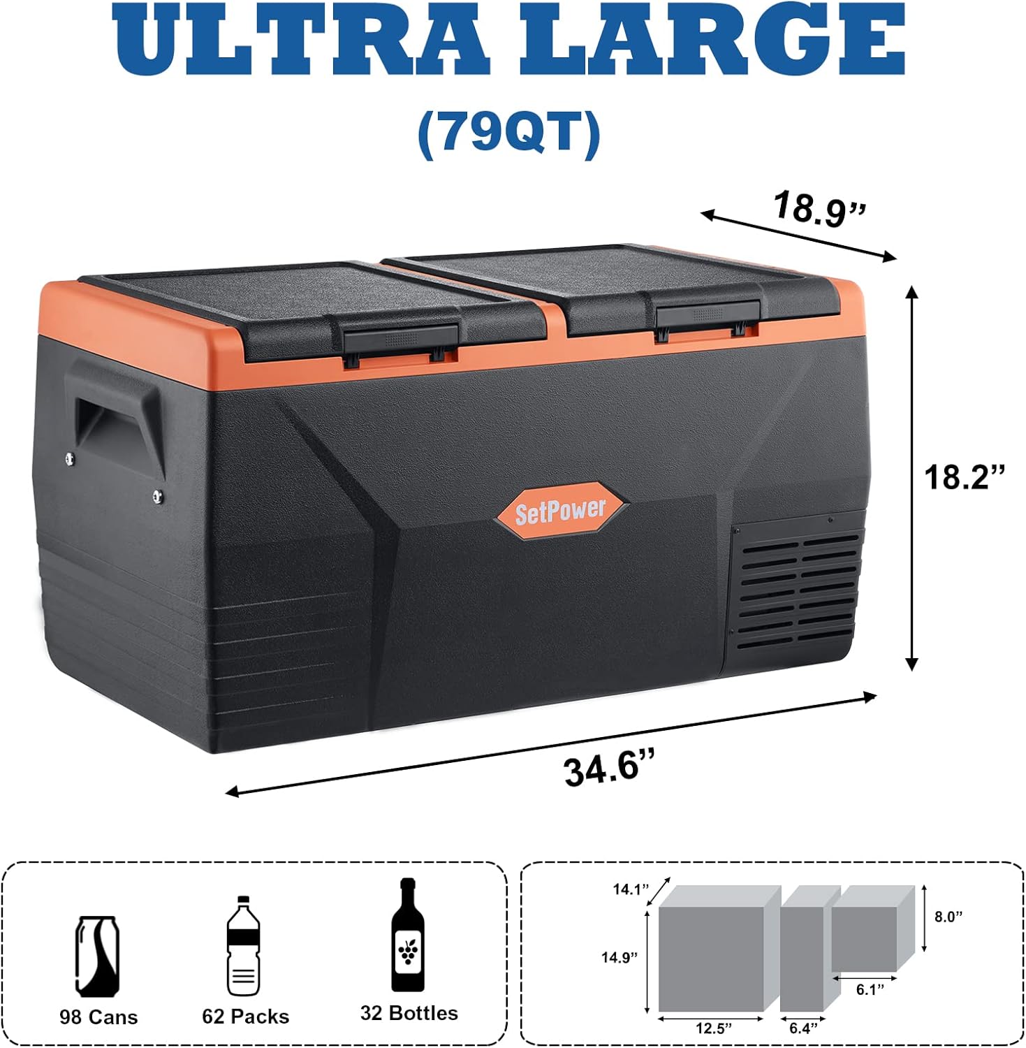 SetPower TC75 Portable Refrigerator, Portable Refrigerator Freezer, Portable Fridge Freezer, 12 volt Refrigerator