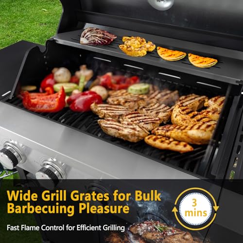 Large Propane Gas Grill with 4-Burners and Side Burner,Outdoor BBQ Grill Griddle with Porcelain-Enameled Cast Iron Grates