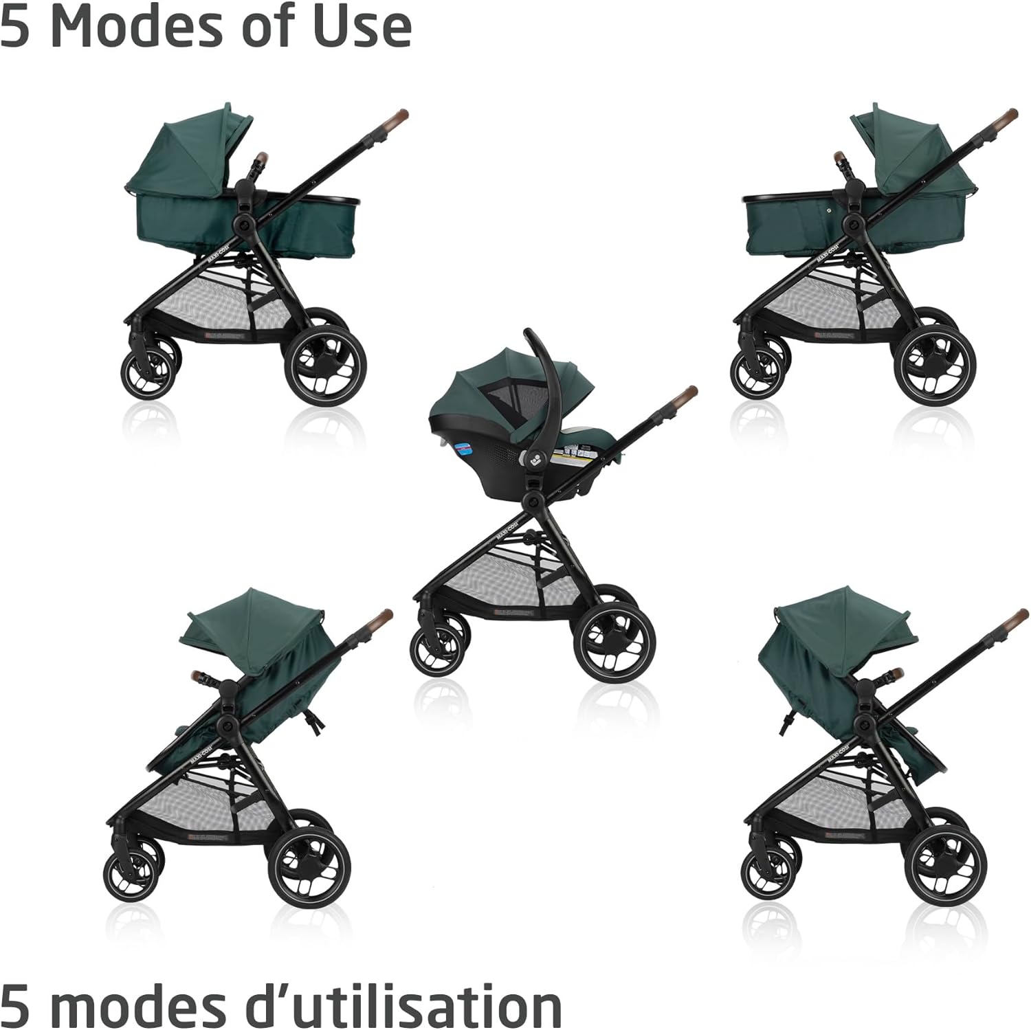 Maxi-Cosi New Generation Zelia Luxe 5-in-1 Modular Travel System, Carriage Mode, Reversible Toddler Seat, Mico Infant Car Seat (included)