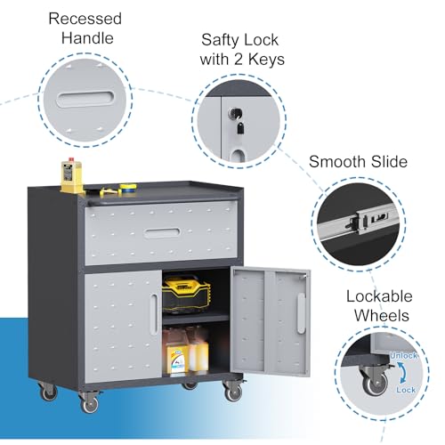 Garage Storage Cabinet Wall Cabinet with 2 Doors,Lockable Tool Cabinets Wall Mounted with Adjustale Shelves