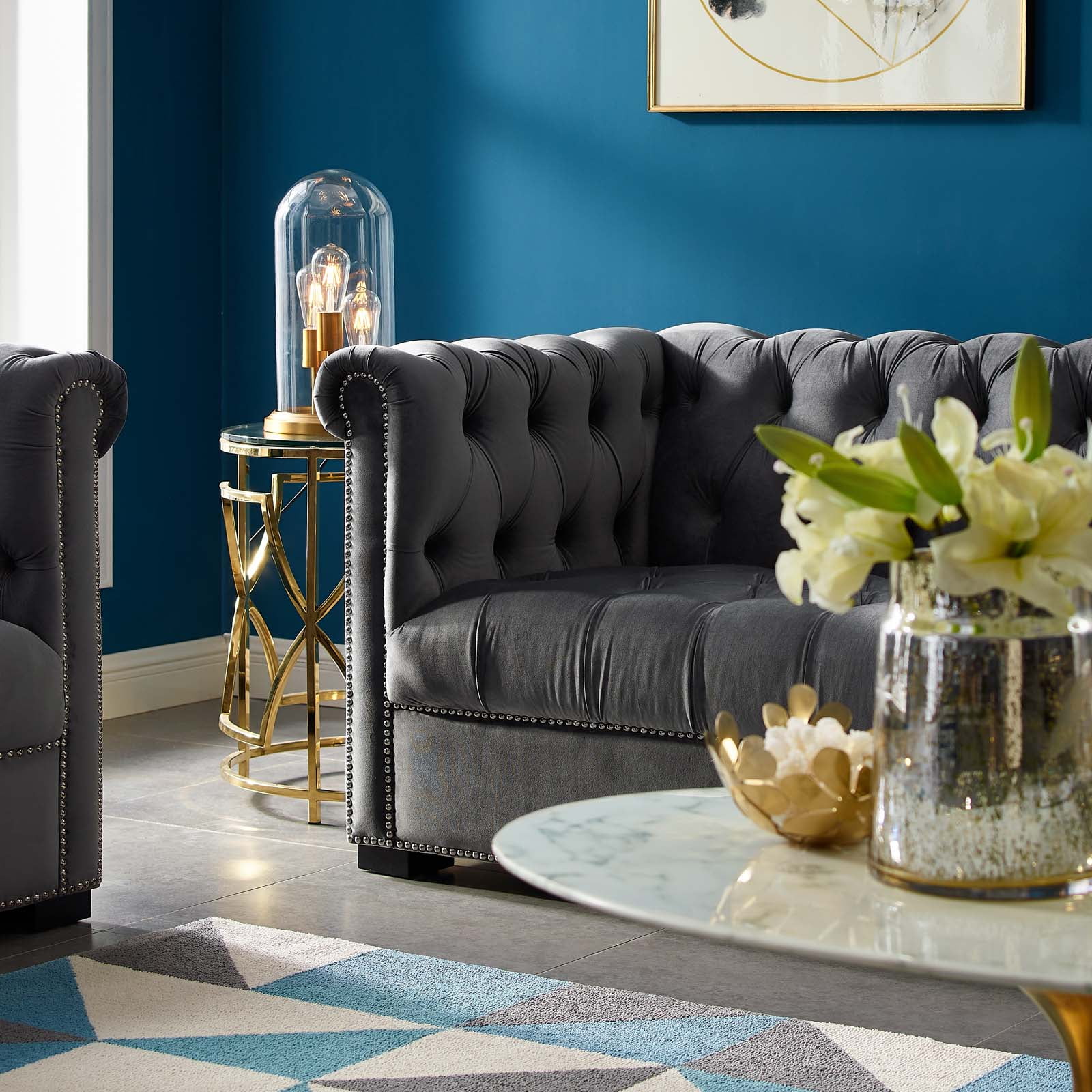Modway Heritage Performance Velvet Sofa in Gray