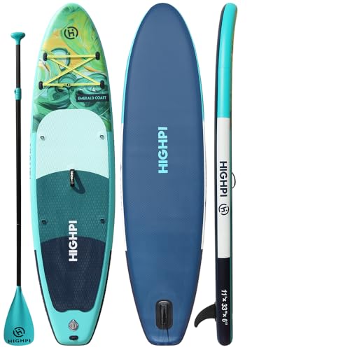 Highpi Inflatable Stand Up Paddle Board Premium SUP Accessories, Backpack, Wide Stance, Surf Control, Non-Slip Deck, Leash, Paddle and Pump