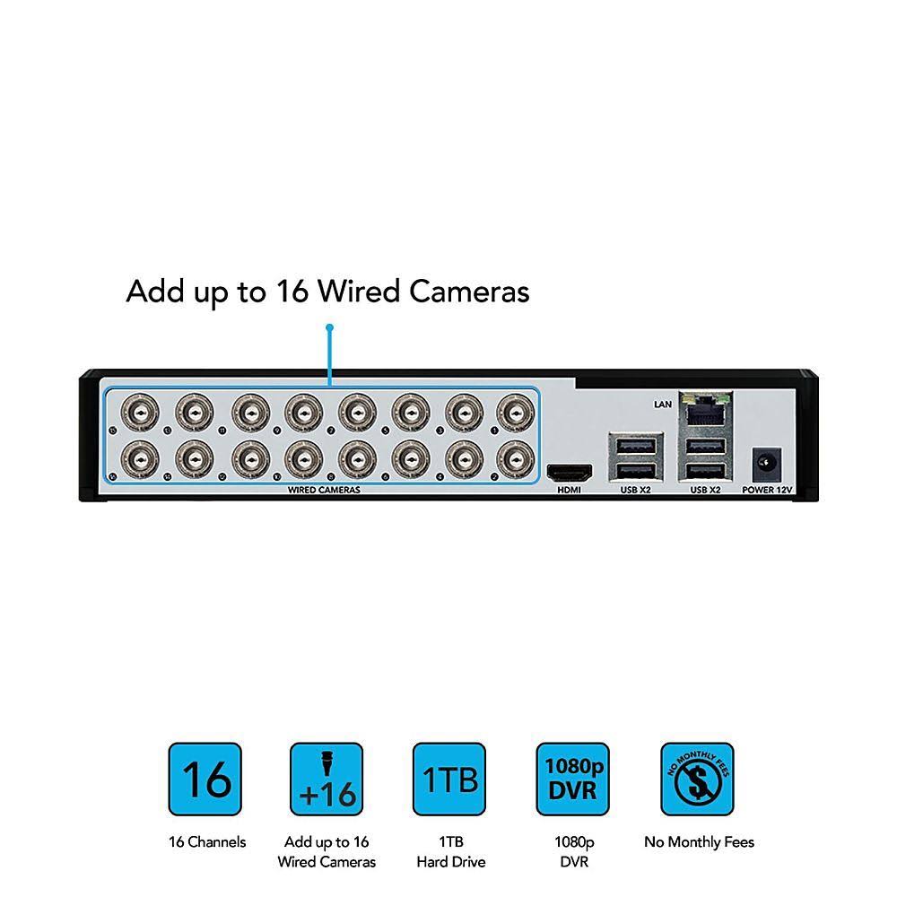 Night Owl - 16 Channel Wired DVR with 14 Wired 1080p HD Spotlight Cameras and 1TB Hard Drive - White